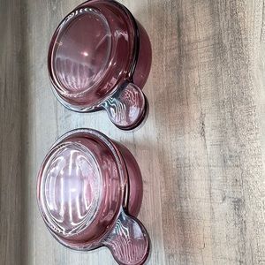 2 Vision Pyrex Corning Glass 150-B cranberry 0.4 l liter grab-it bowl w/lids